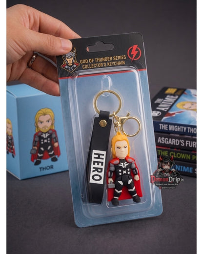 Thor Odinson 3D Chibi Hero Keychain – Premium God of Thunder Keyring with Silicone Strap