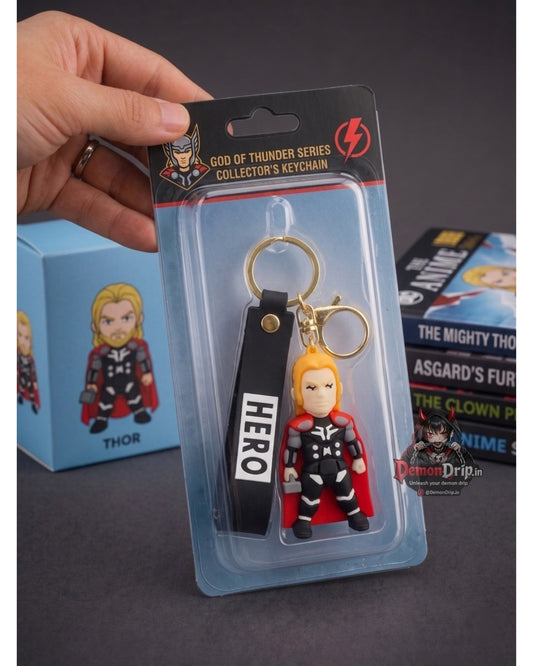 Thor Odinson 3D Chibi Hero Keychain – Premium God of Thunder Keyring with Silicone Strap