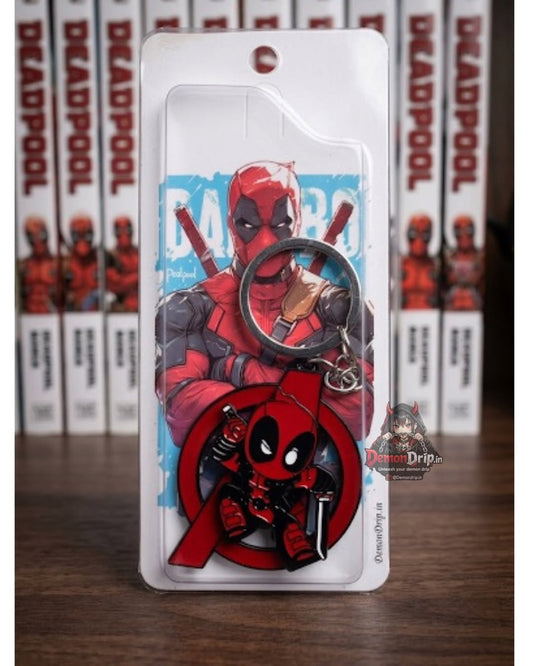 Marvel Deadpool Chibi Enamel Keychain – Premium Avengers Logo Metal Keyring with Merc with a Mouth Figure & Collector's Display Packaging