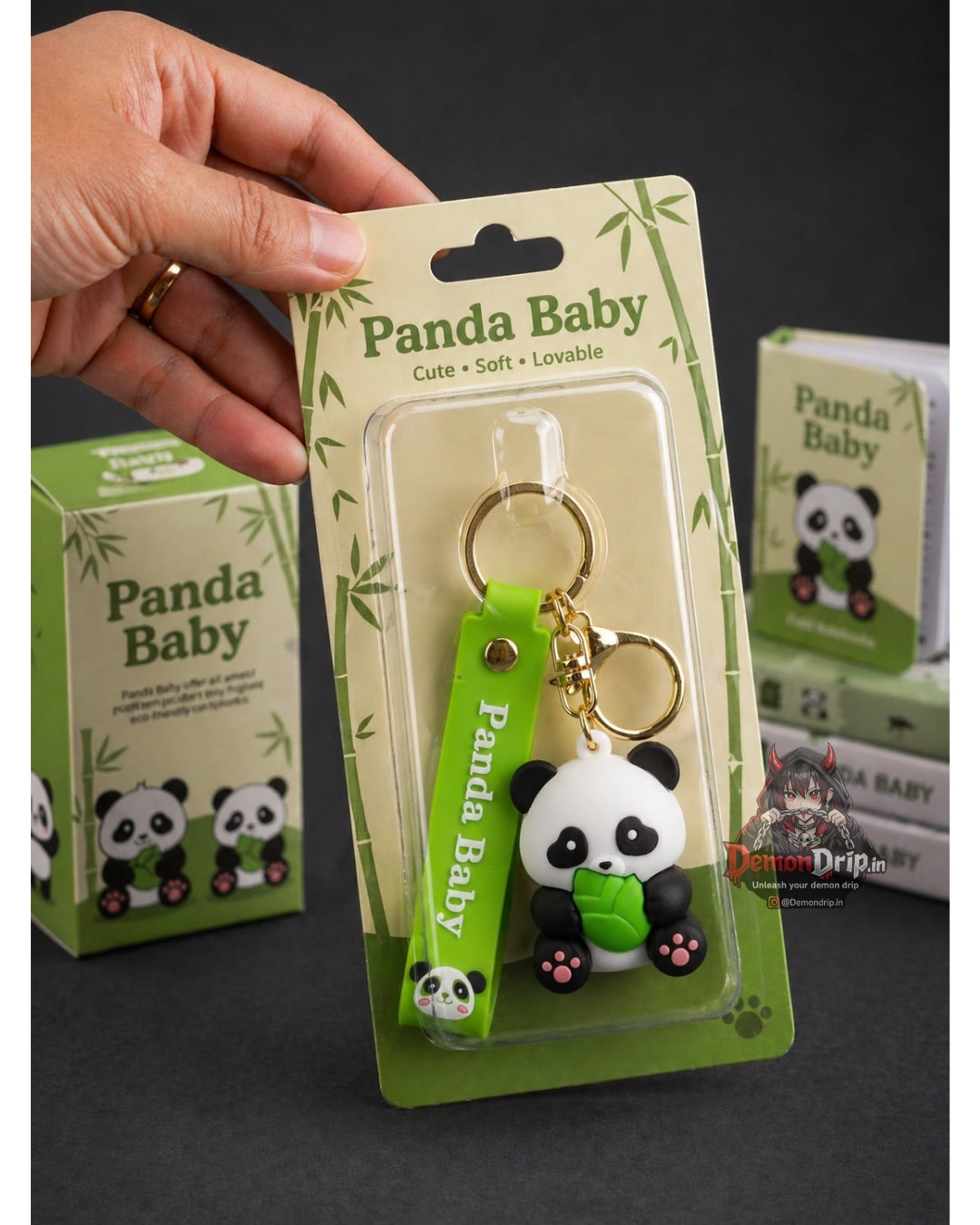 Cute 3D Baby Panda Keychain – Premium Kawaii Keyring with Silicone Strap