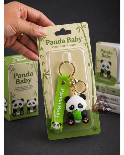 Cute 3D Baby Panda Keychain – Premium Kawaii Keyring with Silicone Strap