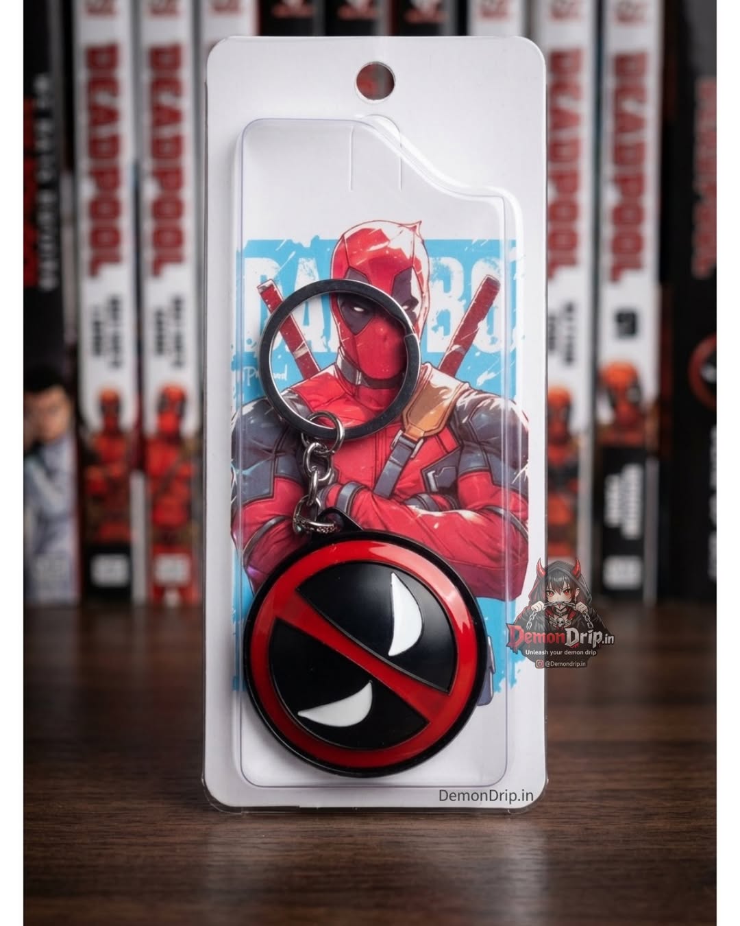 Marvel Deadpool Classic Logo Enamel Keychain – Premium Circular Anti-Hero Metal Keyring with Iconic Mask Design & Collector's Display Packaging