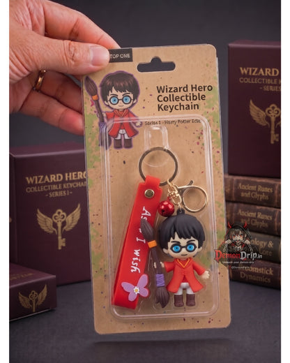 Harry Potter 3D Wizard Hero Keychain – Premium Collectible Keyring with Silicone Strap & Broomstick