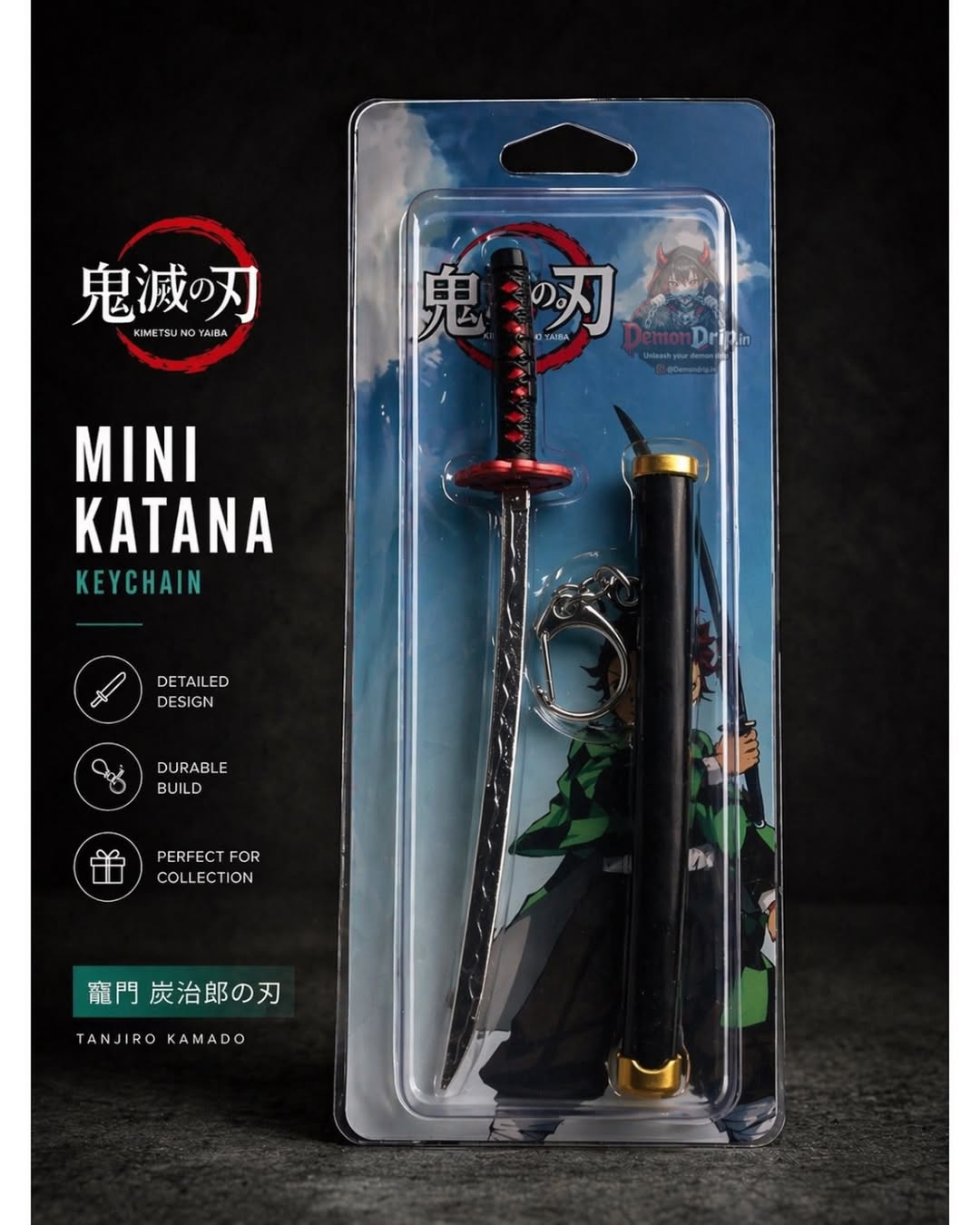 Demon Slayer Tanjiro Kamado Mini Katana Keychain – Premium Nichirin Blade Miniature with Functional Scabbard & Collector's Display Packaging